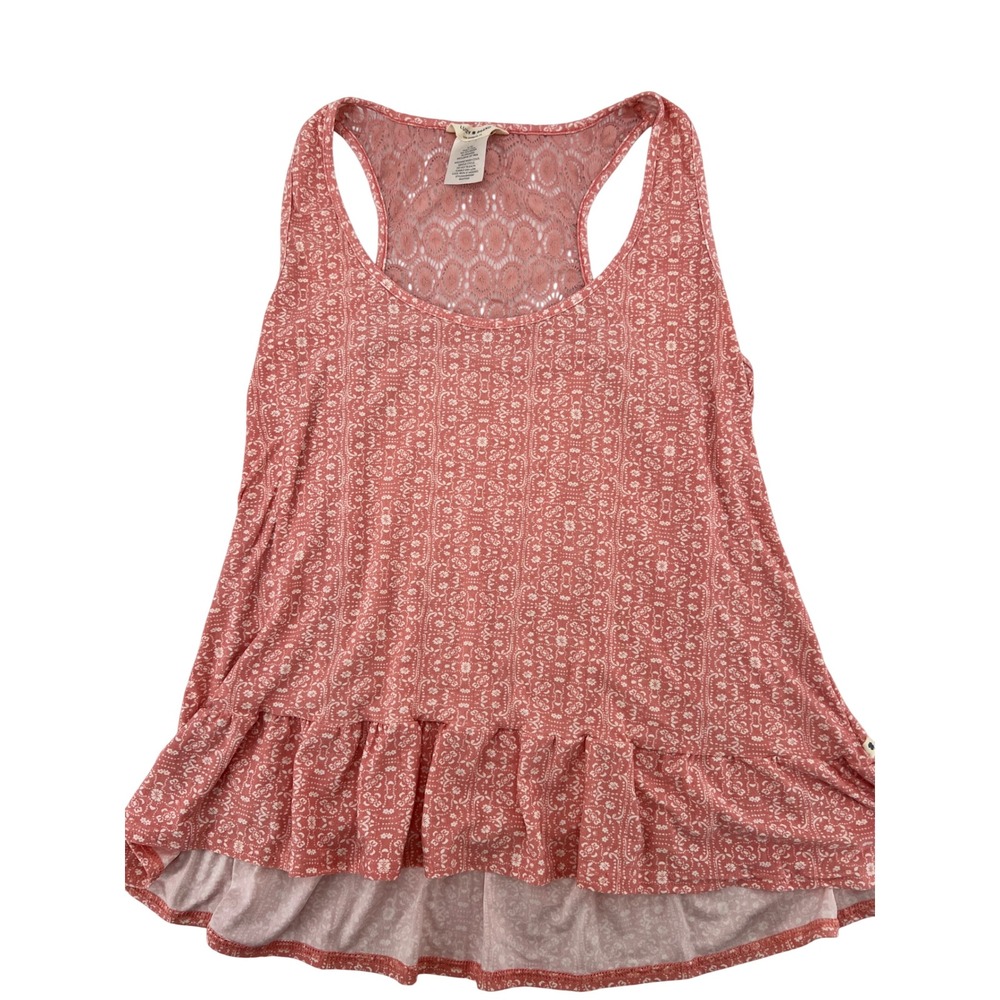 Lucky Brand Coral Pink Medallion Lace Racerback Peplum Tank Top XL LVD10330